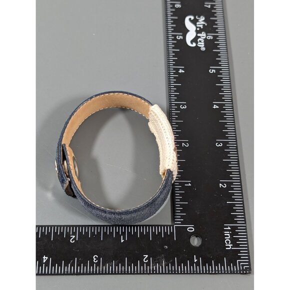 Boho Blue Faux Suede Embroidered Love Snap Cuff Bracelet 7.5" - Picture 7 of 9